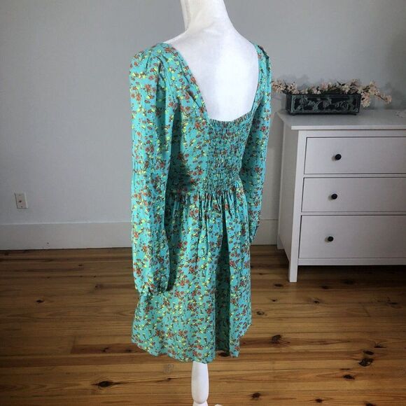 Chelsea & Violet Small Long Sleeve Aqua Cottage Core Dress Prairie Floral Mini - Picture 12 of 12